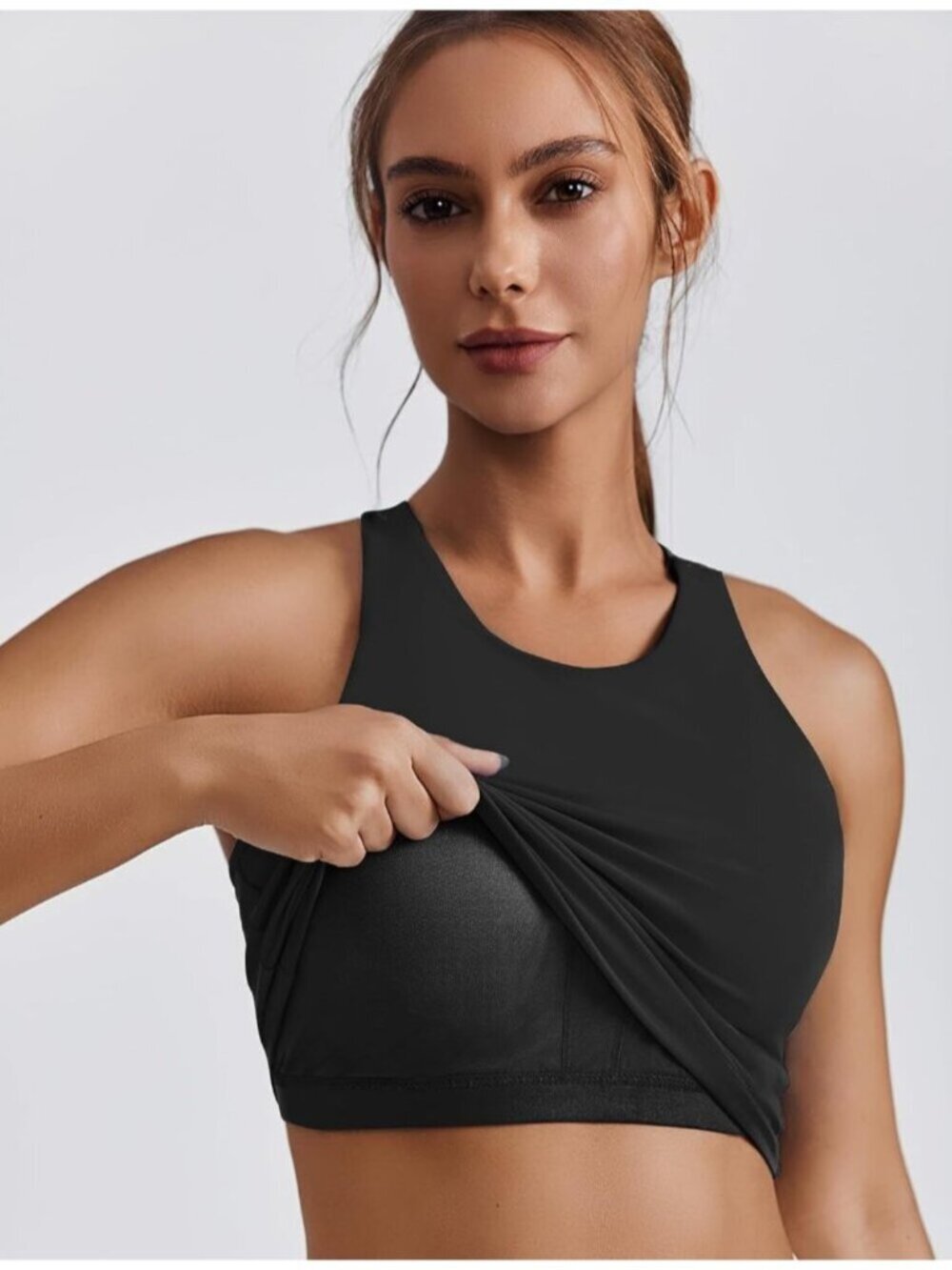 〽️Women's Black Sports Bra High Neck Racer Back Workout Longline Crop Tank Top